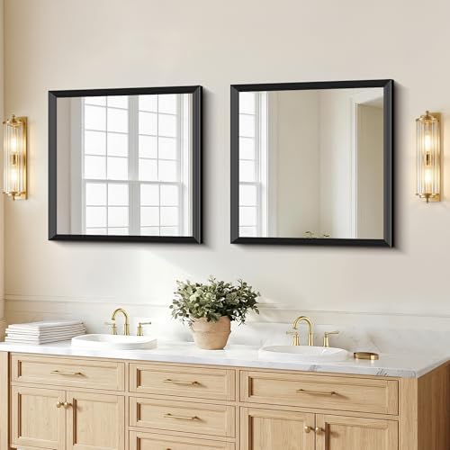 Image of 30x30 Inch Black Bathroom Mirror for Wall, Thick Metal Framed Rectangle Mirrors for Over Sink,Decorative Wall Mirror for Bedroom Bathroom Living Room,Anti-Rust, HD Tempered Glass