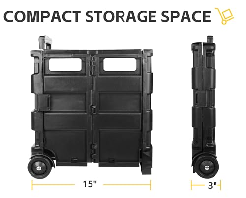 MaxWorks 51051 Collapsible Black Rolling Folding Dolly Cart for Teachers - Multi-Functional Dolly with Extra Storage Durable Wheels and Easy-to-Fold Design for Classroom Office Shopping - Without Lid - Thumbnail 3