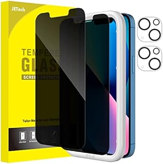 JETech Privacy Screen Protector for iPhone 13 6.1-Inch with Camera Lens Protector (Not for iPhone 13 Pro), Anti-Spy Tempered Glass Film, Easy Installation Tool, 2-Pack Each