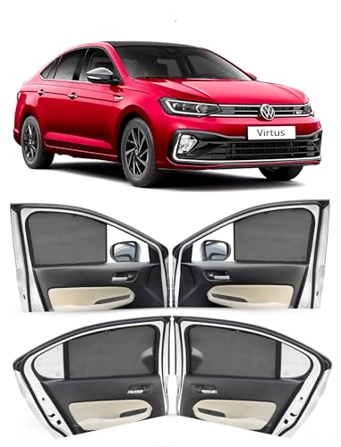 Image of Autofact Car Sunshades for Volkswagen Virtus, UV Protection, Useful Car Accessories, Custom fit Sun Shades for Side Windows, Set of 4