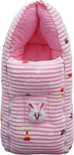 Image of VOIDROP Velvet Baby Sleeping Bag 3 in 1 for New Born Babies Baby Fur Material Portable Travelling Bed for Infants Premium QULAITY Baby Breastfeeding Bed Flamingo Pink