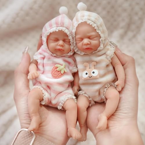 Muñecas Reborn Bebé Gemelas de Silicón 6 Pulgadas miniatura 4