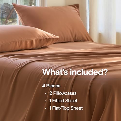 Image of DOZ Sheet Set, 100% Viscose derived from Bamboo, Organically Grown, Buttery Soft, Cooling Sheets, High GSM, Deep Pockets - 4 Piece - 2 Pillowcases 1 Fitted Sheet 1 Top Sheet (Clay, Full)