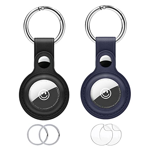 [2Stücke] Apple Airtag schlüsselanhänger,AirTags Schlüsselanhänger aus Leder,air Tag anhänger,Es kann den AIRTAG-Locator schützen, Kratzer verhindern und sicherer Sein (Schwarz+Blau ) Cover