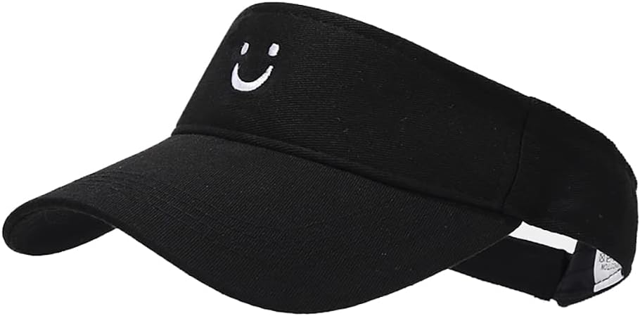 Women's U Smiley Face Embroidered Sun Sports Visor Caps Empty Top Adjustable Ball Caps