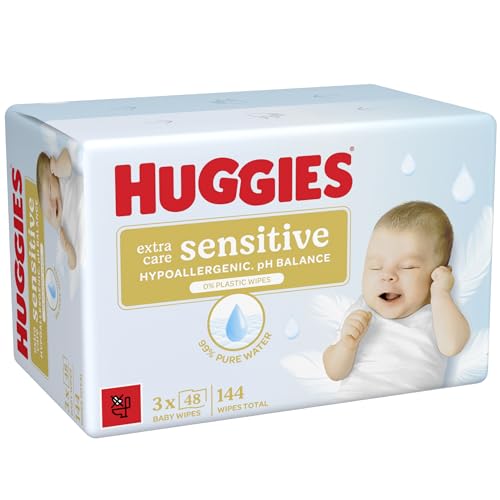 Huggies Pure Extra Care Sensitive Baby-Feuchttücher, 99 Prozent Wasser, ohne Plastik, parfümfrei