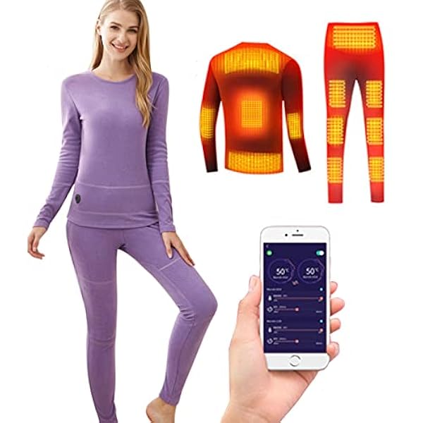 Foern Verwarmd ondergoedset voor mannen en vrouwen, thermo-ondergoed voor mannen bovenstukken USB met temperatuurregeling app winter