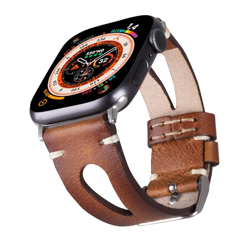Image of Leather Bands Compatible with Apple Watch Band 40 mm 38 mm 41 mm 42 mm 44 mm 45 mm 46 mm 49 mm Band For Women Straps For Men Handmade Crazy Horse Full Grain Genuine Leather Strap for iWatch Series 11 10 9 8 7 6 SE 3 2 1 Ultra 3 2 1