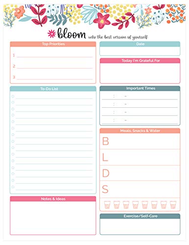 bloom daily planners Daily Planning System Tear Off to Do Pad - Undated Planning Sheets - 8.5" x 11" - Floral Dots