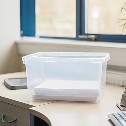 Wham Box & Lid - Stackable Plastic Storage Clear/Steel 16 Litre (Pack 3)