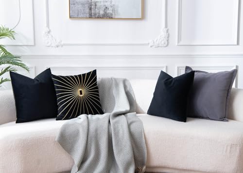 JUSPURBET Black Velvet Throw Pillow Covers 20x20 inch Set of 2 for Living Room Couch Sofa Bedroom Decorative Square Solid Soft Cushion Cases with Invisible Zipper - Thumbnail 4