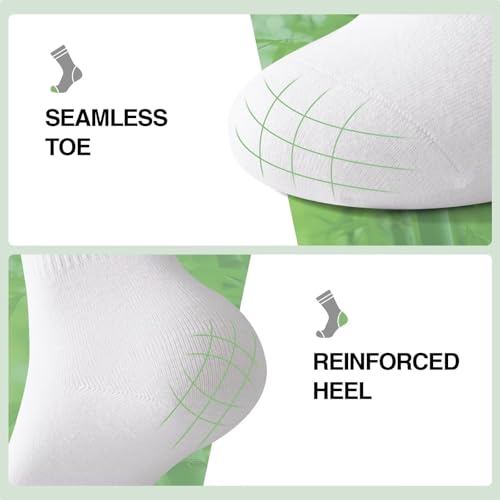 Falary Bamboo Socks Womens 4-7 Ladies White Running Sports Ladies Socks Size 3-5 Striped Crew Length Mid-Calf Fashion For Gym Athletic Tennis Anti Blister Soft Camfortable 6 Pairs - 6