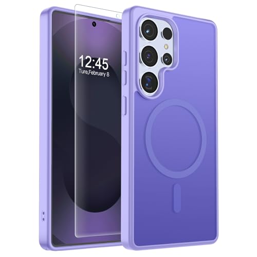 Image of SUPFINE Magnetic for Samsung Galaxy S25 Ultra Case with Screen Protector, (Built-in Magnets) (Military Grade Drop Protection) Slim Translucent Shockproof Phone Case,Purple