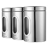 JENNIMER 3PC Kitchen Canister Sugar Food Tea Coffee Candy Storage Jars Stainless Steel with Transparent Windows (Silver)