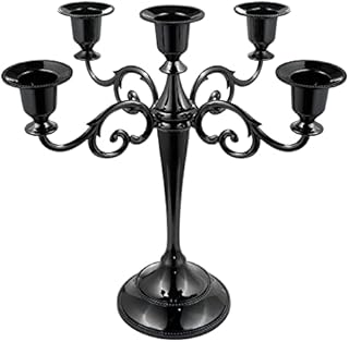 Tiamu Black Metal Candle Holder with 5 Arms Candlestick Gothic Candle Stand, Antique Pillar Candelabra Decor Wedding Christmas Party