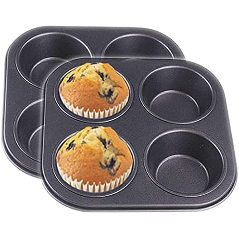 CZ-XING Teflon Non-Stick Coated 4 Cup Muffin Tray Cupcake Tray/Baking - Carbon Steel for Muffins or Cupcakes (2 Mold) Cover