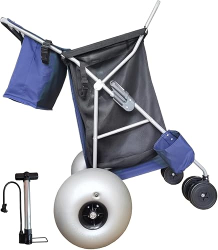 CRESTWALKER Beach Cart with Big Wheels for Sand, Holds 4 Folding Chairs, Collapsible Buggy with 13‘’ Balloon Wheels, Pump Included
