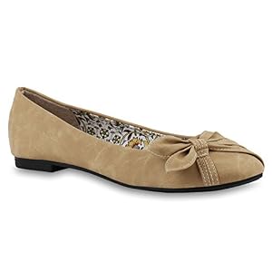 stiefelparadies stiefelparadies Klassische Damen Ballerinas Damen Flach Ballerina Schleifen Schuhe 143333 Hellbraun Schleife 39 Flandell