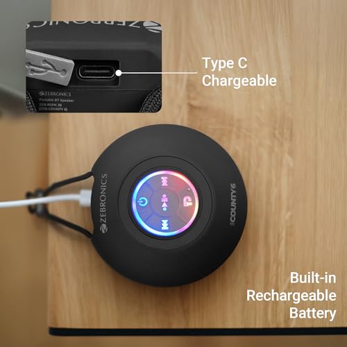 ZEBRONICS County 6 Portable Bluetooth Speaker, 3 Watts, Upto 12 Hours Playback, BTv5.3 | TWS, Multicolour LED, Call Function, Compact Design, Carry... - Image 6