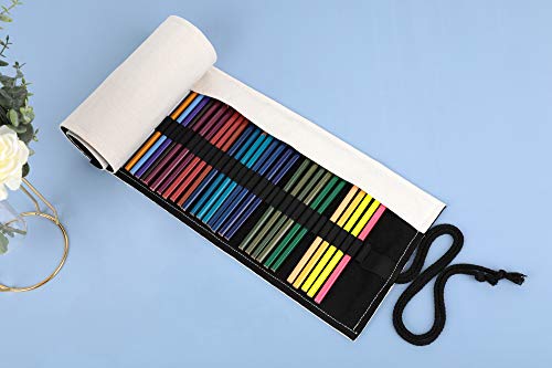 Image of Denifiter Colored Pencil Holder Case, Large Capacity Paint Brush Roll up Bag (Beige-24 Slots)
