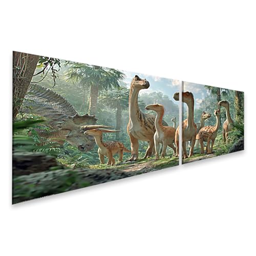 Tableau sur toile dinosaures islandburner déco chambre enfant 2 pièces