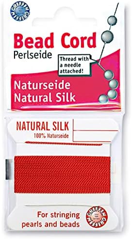 Griffin Silk Bead Cord Perlseide – Red Color – Size 4 (0.60mm) – 2 Meters per Card – Stainless Steel Needle Attached – for Knotting Pearls, Gemstones, Crystals and Beads