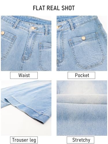 Women's Wide Leg Jeans with Patch Pockets, Straight Leg Jeans with High Waist, Stretchy Denim Pants （Regular）4