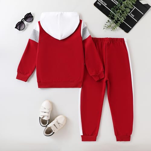 Image of Kids Boys Clothes Color Blocking Hoodie Sweatshirts and Pant 2Pcs Fall Outfits Set Size 5-10