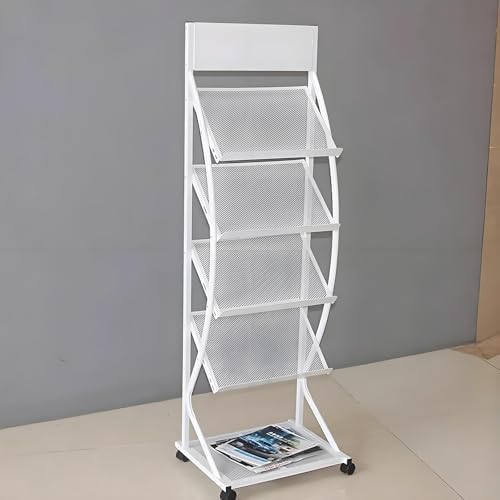 Detachable Exhibition Stand with Wheels, 5-Layer Book Holder & Brochure Display Rack, Floor-Standing Magazine Storage, White 48x38x155cm