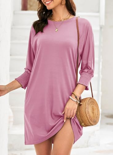 Image of Dokotoo Womens Dresses 2025 Spring 3 /4 Sleeve Fashion Dresses Crewneck Casual Mini Dress with Pockets S-XL