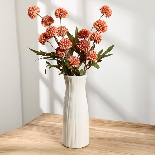 Ouxonix Jarrón de cerámica blanca: jarrones minimalistas y modernos para decoración del hogar, estilo nórdico, alto de 8 pulgadas para jarrón decorativo texturizado acanalado