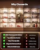 Goodea Rechargeable RGB Puck Lights with Remote，9 LED Under Cabinet Kitchen Lighting Battery Operated Push Light with Dimmer/Time for Wardrobe, Display, Closet, Shelf,Cupboard 2 Pack-Magnetic Install - Image 7