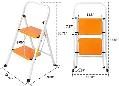 GREENWON 2 Step Ladder Folding Step Stool with Wide Anti-Slip Pedal, Convenient Handgrip, Portable Steel, Sturdy for Household and Office