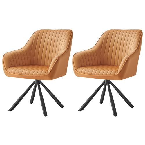 SONGMICS Esszimmerstuhl 2er Set, Küchenstuhl, Sessel drehbar, Samt, Polsterstuhl mit Armlehnen, bis 120 kg belastbar, Stahlbeine, für Esszimmer Küche, karamellbraun-tintenschwarz KDC161K12V1