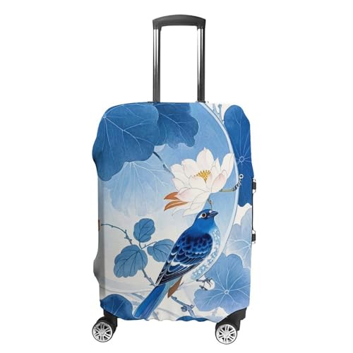 Anti-Scratch Luggage Cover Blue And White Chinese Style Flower And Bird Printed Luggage Case Protector Washable Suitcase Covers Elastic Suitcase Protector for Size L (26-28 inches) Luggage