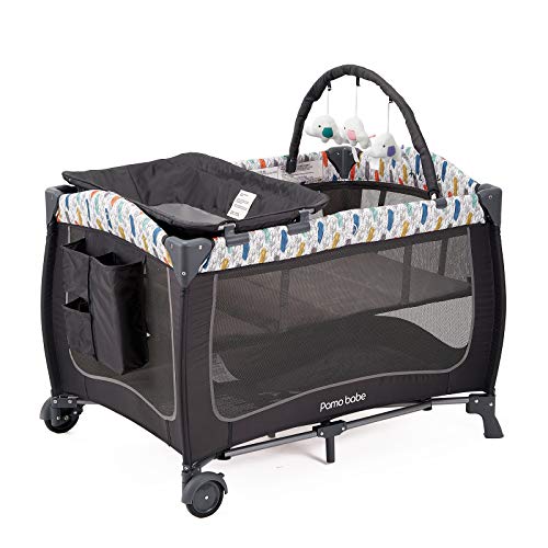 Image of Pamo Babe Portable Travel Crib for Toddlers, Baby Playpen with Bassinet and Changing Table(Blue)