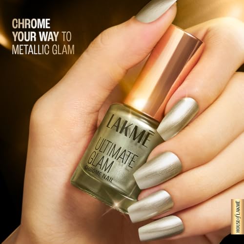 Image of LAKME Ultimate Glam Chrome Nail Paint, Sage, 6ml, for Stylish and Sassy Nails, with Metallic Brilliance, Quick Dry Formula, Glitter Nail Paint, for Women