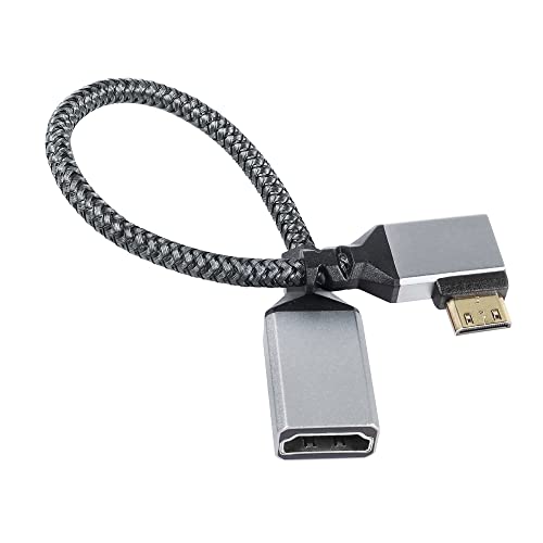 Riieyoca 4K Mini Hdmi To Hdmi Adapter Cable,90 Degree Left Angle Mini Hdmi Male To Hdmi Female Aluminum Short Nylon Braided Cable,Support 4K Uhd,For Laptop,Projector,Tv,Monitor,Camcorder(20Cm) #TOP4