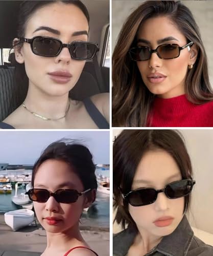 Retro Rectangular Sunglasses for Women Men Small 90s Style Vintage Trendy Narrow Square Frame BS19002