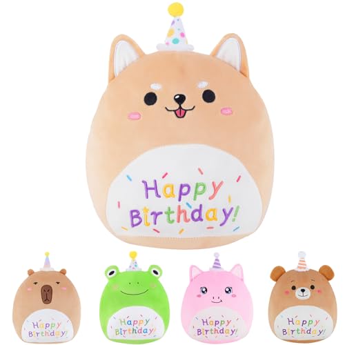 Happy Birthday Plush Pillow, Fun Birthday Plush 11 Inches, Soft Creative Animal Plush Decoration, Suitable as a Surprise Birthday Gift for Boys and Girls (Happy Birthday Corgi)
