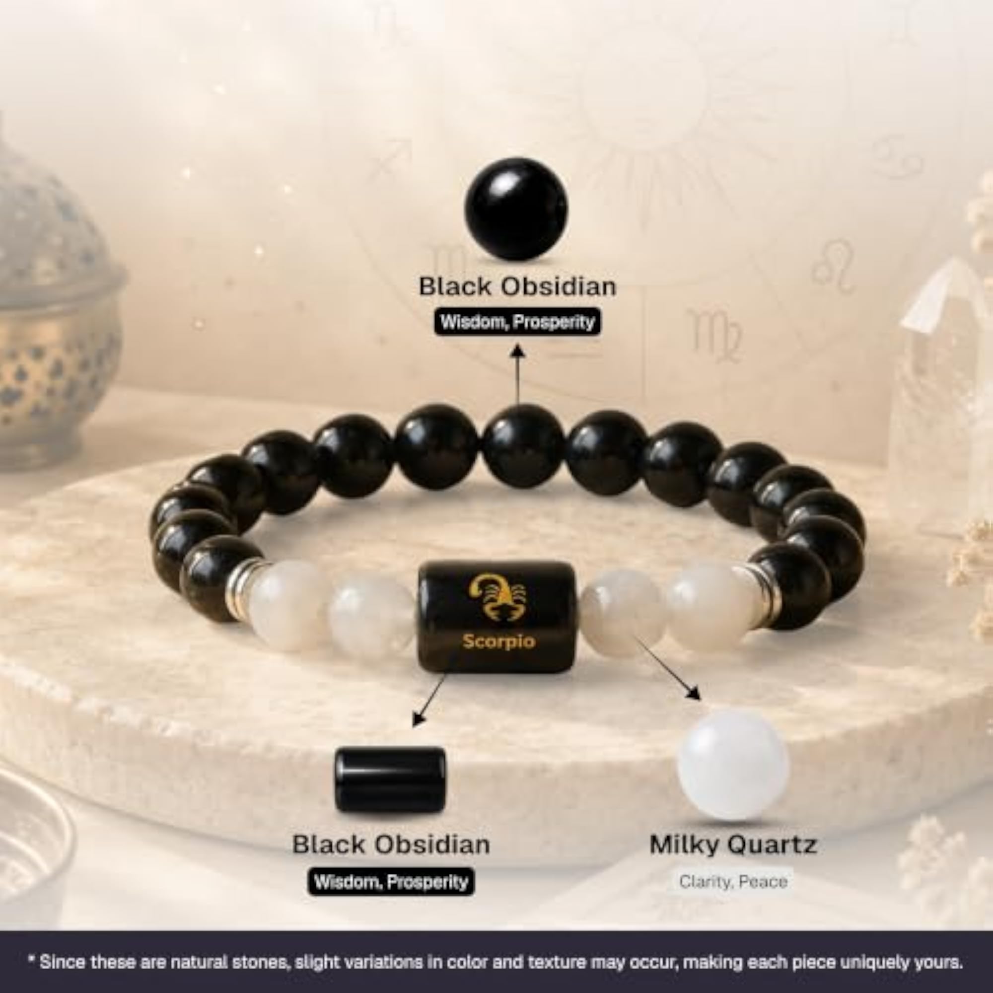 Zodiac Crystal Bracelet with Selenite Plate for Scorpio