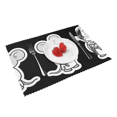 YzgWjBhd Rectangular Placemats Set of 4, Heat Resistant Ancient Rat Printed Kitchen Dining Table Mats
