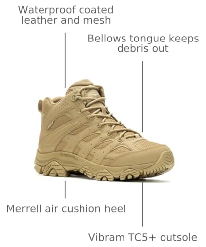 Merrell Men's Moab 3 Mid Tactical Waterproof Hiking Work Shoes, Dark Coyote, 13 - image 3