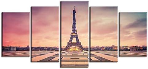 Paris Picture Canvas Prints for Bedroom, PIY Romantic Dusk Wall Art of France Eiffel Tower Painting, 1" Thick Frame, Waterproof Home Decor, Hanging Bracket Mounted Artwork