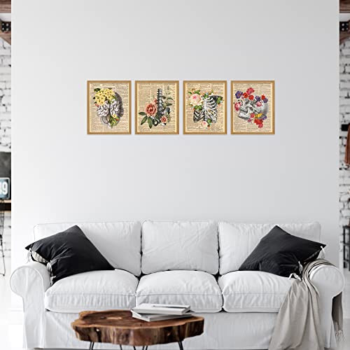 Insire Anatomy Wall Art - Vintage Medical Posters, Brain Wall Art, Skull Art Wall Decor, Skeleton Wall Art, For Medical Office Decor - Nurse Wall Decor, Floral Skull Decor - Set Of 4 Unframed (8X10) #TOP1