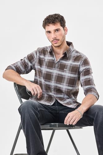 Image of SNITCH Men Casual Shirt | Regular Fit Full Sleeve Spread Collar Checkered Pattern | Durable Cotton Blend & Breathable Fabric Smart Casual Outings
