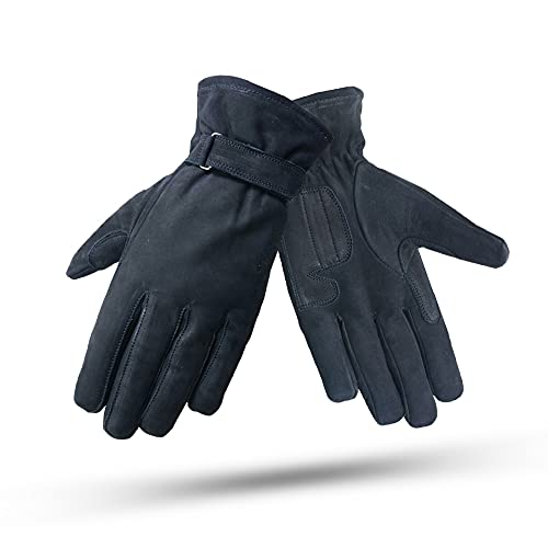 Fear Negro | Guante de Moto Invierno Impermeable y Transpirable - Accesorio Vintage de 100% Piel Vaca con Inserción de Kevlar en la Palma - Forro Invierno 3M y Protección Homologado CE - Talla S