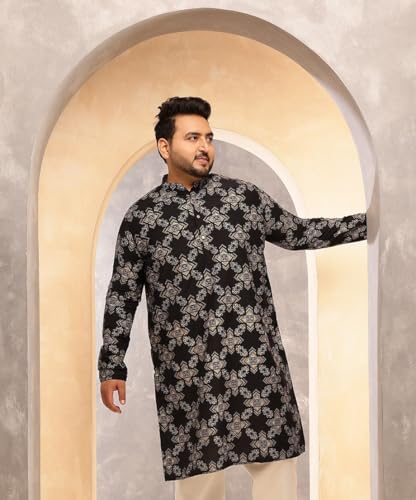 Image of SOJANYA Plus (Since 1958) Men's Cotton Linen Printed Long Kurta