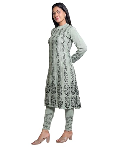 Image of Grand Line Women's Acrylic Woolen Winter Wear Warm Kurta with Palazzo Set
