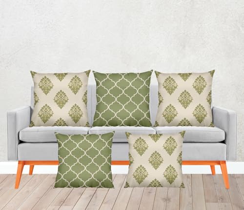 Image of SCPmarts Flower Printed Satin Cushion Covers Set of 5 - 16x16 Inch Square Decorative Throw Pillow Covers for Sofa, Living Room, Bedroom & Home Decor (C9)